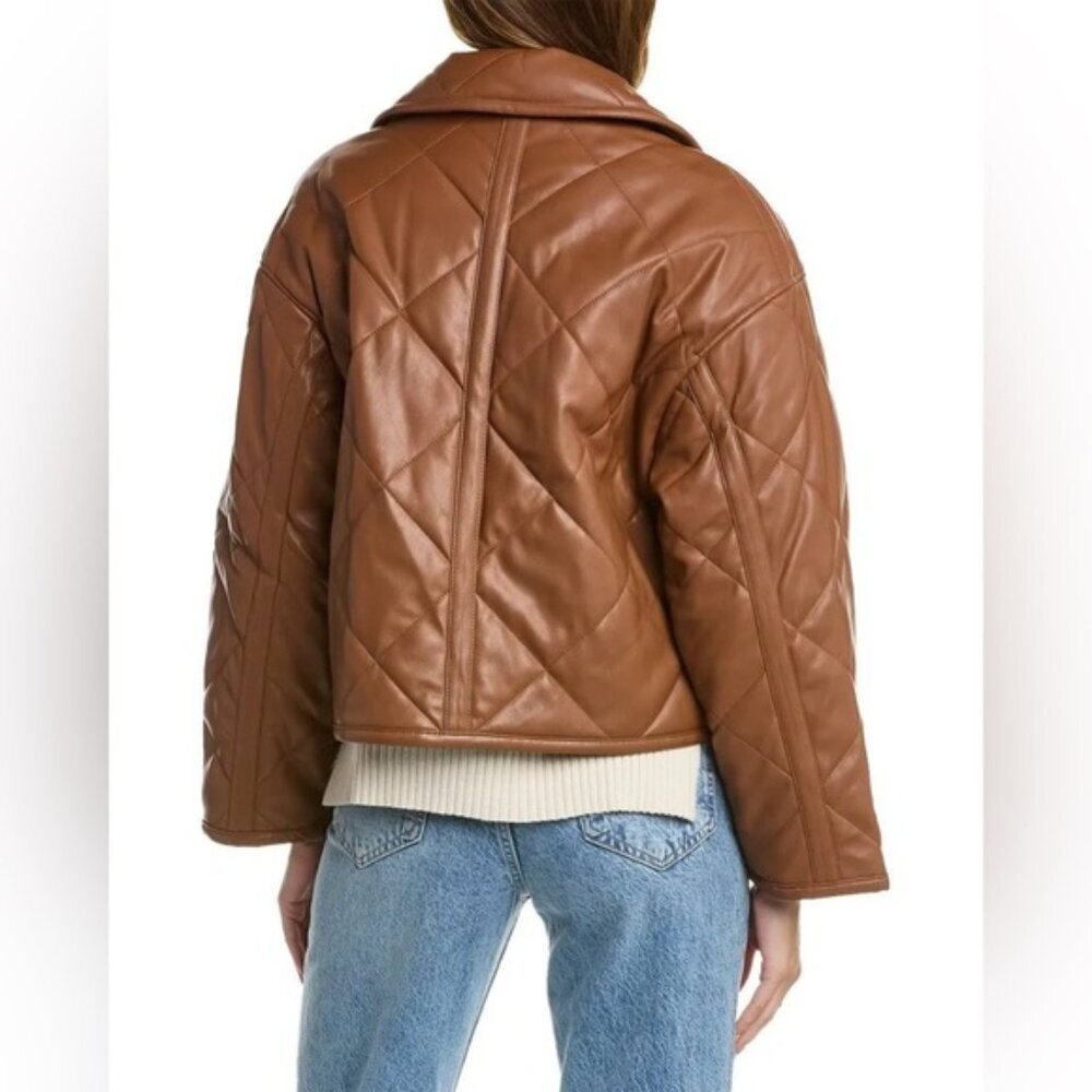 NWT ELIE TAHARI Faux Leather Button Front‎ Quilted Boxy Jacket Pockets LARGE - Picture 2 of 16
